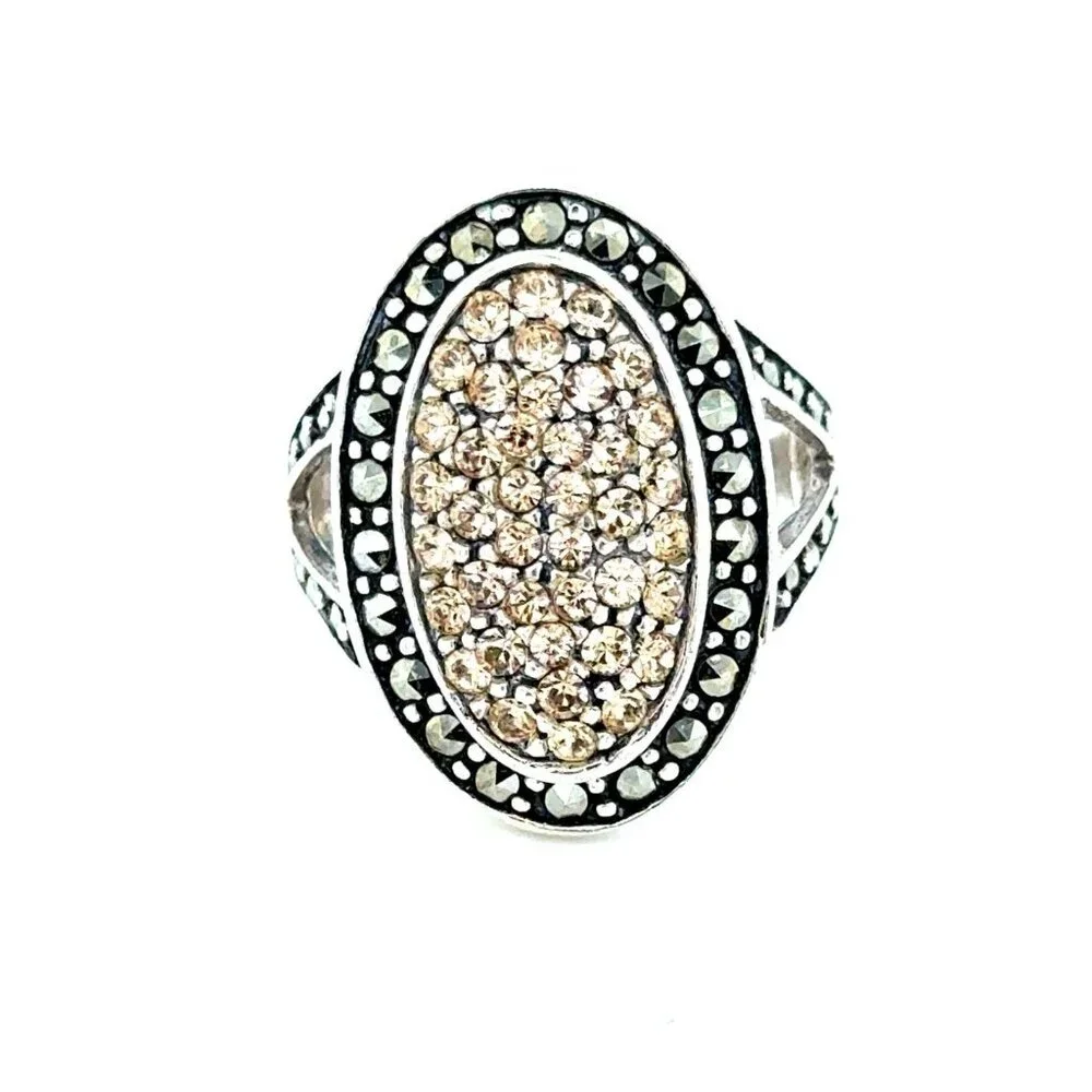 Champagne Stones/Black Marcasites Silver 925 Ring